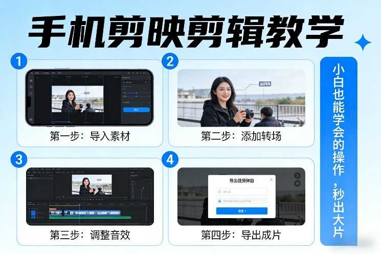 手机剪映剪辑教学，小白也能学会的操作，秒出大片-泱泱学习社
