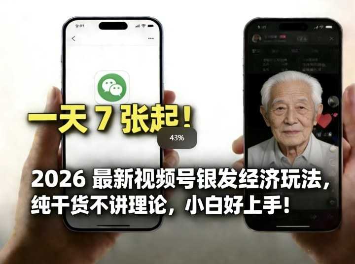 2026最新视频号银发经济玩法，轻松每天7张起，小白也可做-泱泱学习社