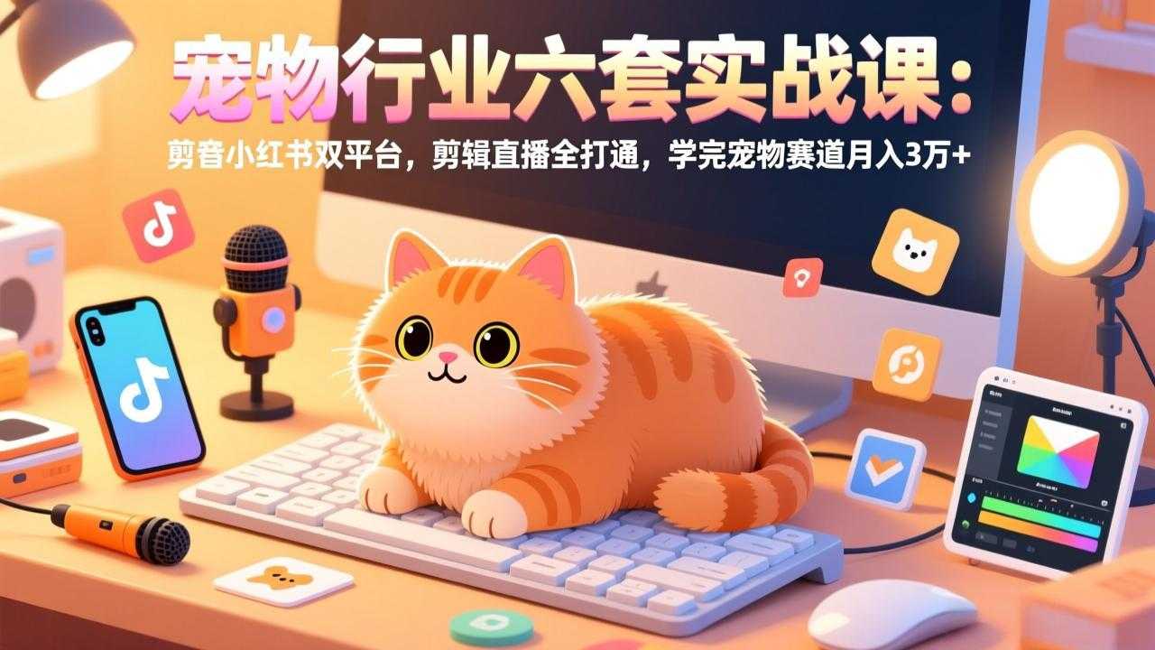 宠物行业六套实战课：抖音小红书双平台，剪辑直播全打通，学完宠物赛道月入3万+-泱泱学习社