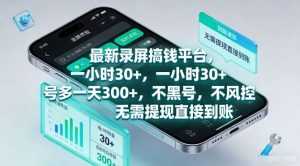 最新录屏搞钱平台，一小时30+，号多一天3张+，不风控，无需提现直接到账【揭秘】-泱泱学习社