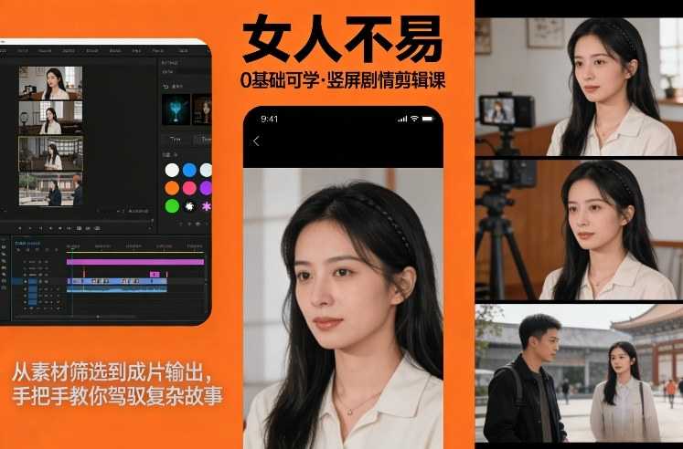0基础可学！《女人不易》竖屏剧情剪辑课，从素材筛选到成片输出，手把手教你驾驭复杂故事-泱泱学习社
