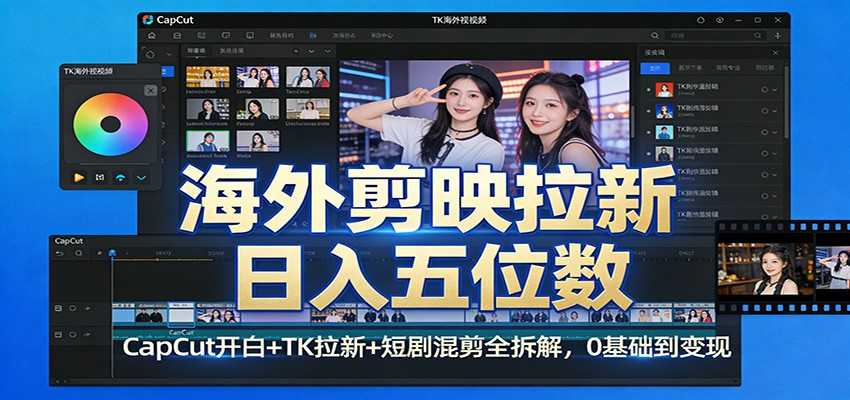 海外剪映拉新日入五位数：CapCut开白+TK拉新+短剧混剪全拆解，0基础到变现-泱泱学习社