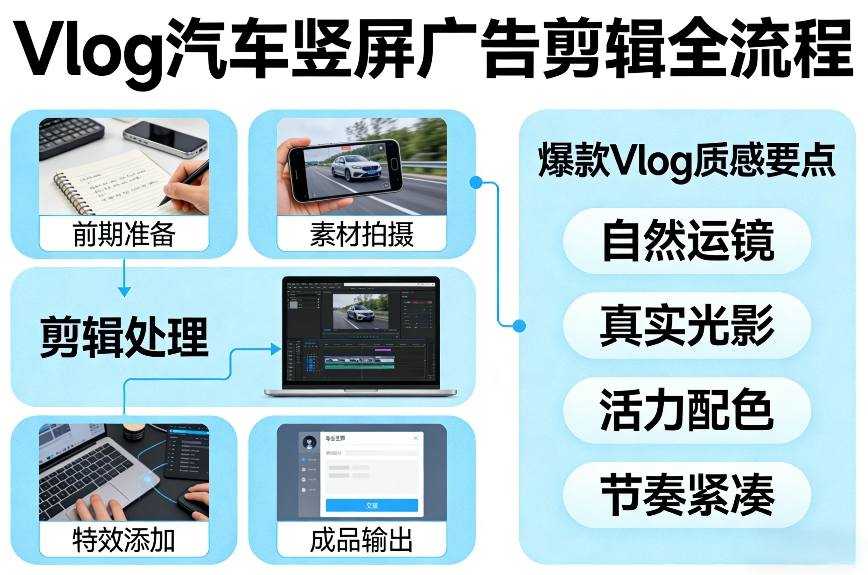 Vlog感觉汽车竖屏广告剪辑脚本全流程，拿捏爆款Vlog质感-泱泱学习社