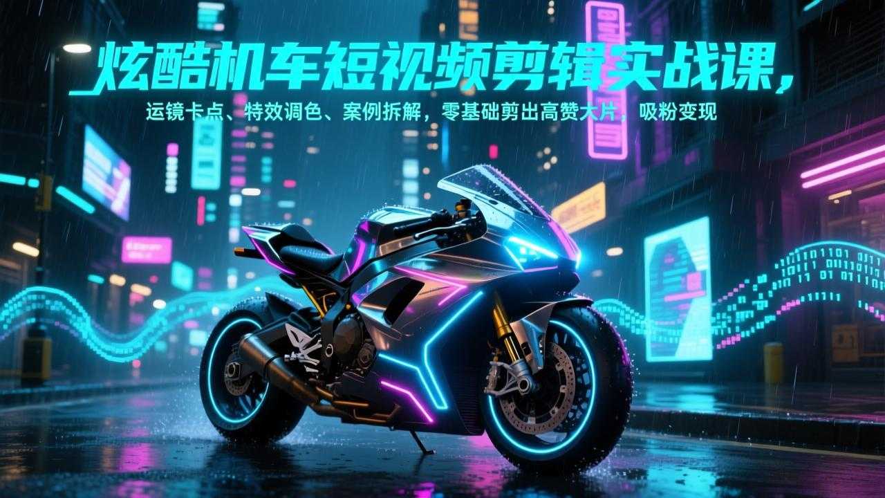 炫酷机车短视频剪辑实战课，运镜卡点、特效调色、案例拆解，零基础剪出高赞大片，吸粉变现-泱泱学习社