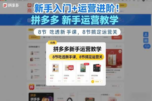 新手入门+运营进阶！拼多多新手运营教学，8节吃透新手课，8节搞定运营关-泱泱学习社