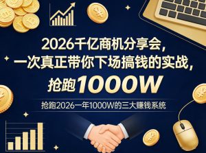 2026千亿商机分享会,一次真正带你下场搞钱的实战,抢跑2026一年1000W的三大賺钱系统-泱泱学习社
