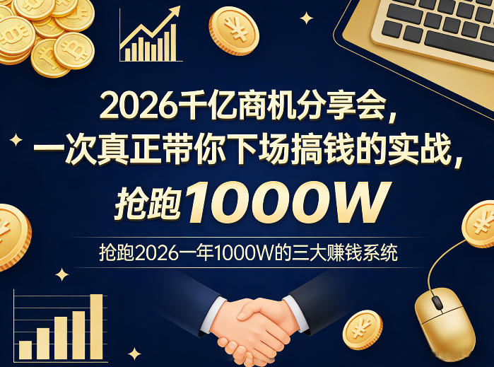 2026千亿商机分享会，一次真正带你下场搞钱的实战，抢跑2026一年1000W的三大賺钱系统-泱泱学习社
