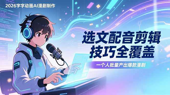 2026字字动画AI漫剧制作-1期，选文配音剪辑技巧全覆盖，一个人就能批量产出爆款漫剧-泱泱学习社