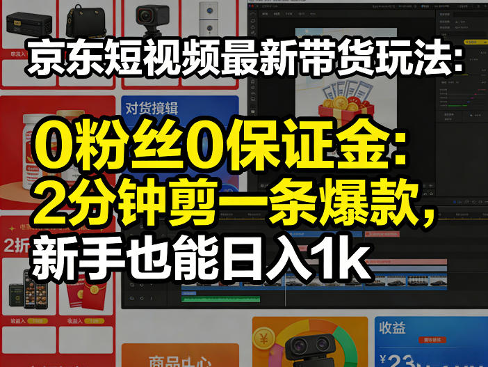 京东短视频最新带货玩法，0粉丝0保证金，2分钟剪一条爆款，新手也能日入1k+【揭秘】-泱泱学习社
