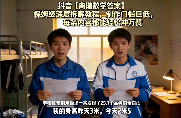 抖音【离谱数学答案】保姆级深度拆解教程，制作门槛巨低，每条内容都能轻松冲万赞，附详细步骤-泱泱学习社