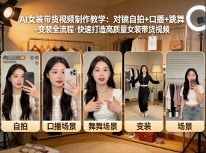 AI女装带货视频制作教学，对镜自拍、口播、跳舞、变装全流程，快速打造高质量女装带货视频-泱泱学习社
