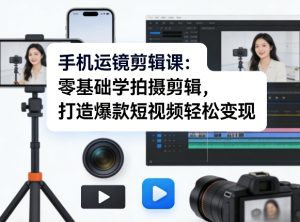 手机运镜剪辑课：零基础学拍摄剪辑，打造爆款短视频轻松变现-泱泱学习社