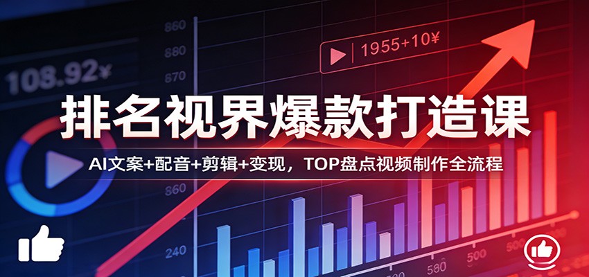 图片[1]-排名视界爆款打造课：AI文案+配音+剪辑+变现，TOP盘点视频制作全流程-泱泱学习社