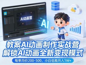教案AI动画制作实战营,解锁AI动画全新变现模式,每单均价200-500,小白也能月入1W+-泱泱学习社