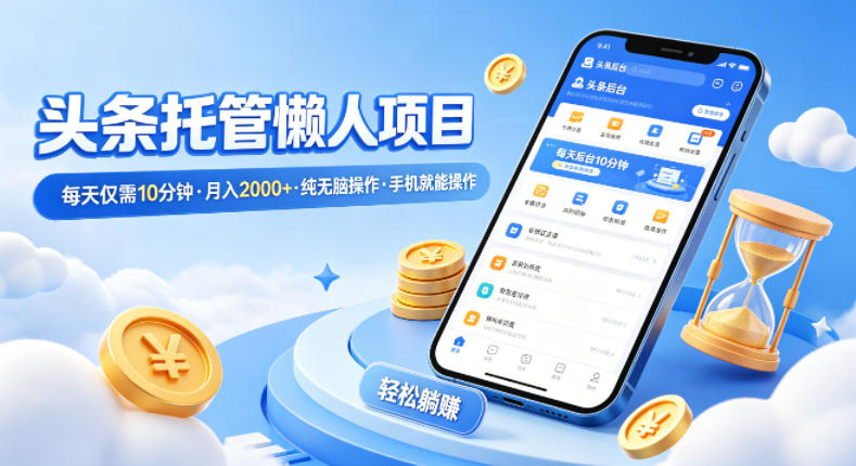 头条托管懒人项目，每天仅需10分钟，月入2000+，纯无脑操作，手机就能操作【揭秘】-泱泱学习社