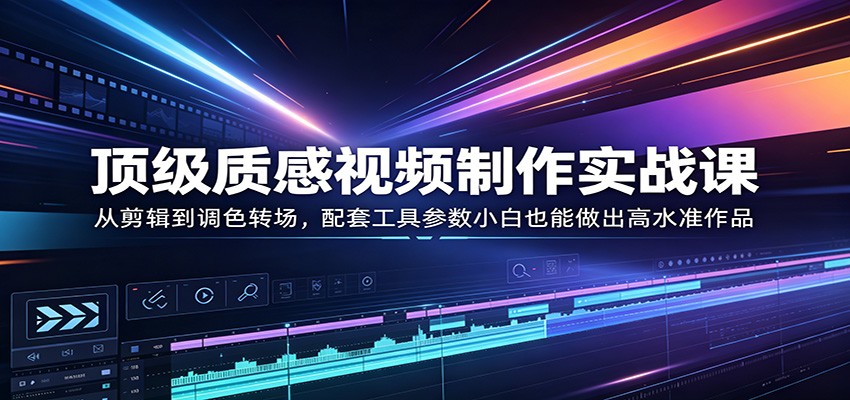 顶级质感视频制作实战课：从剪辑到调色转场，配套工具参数小白也能做出高水准作品-泱泱学习社