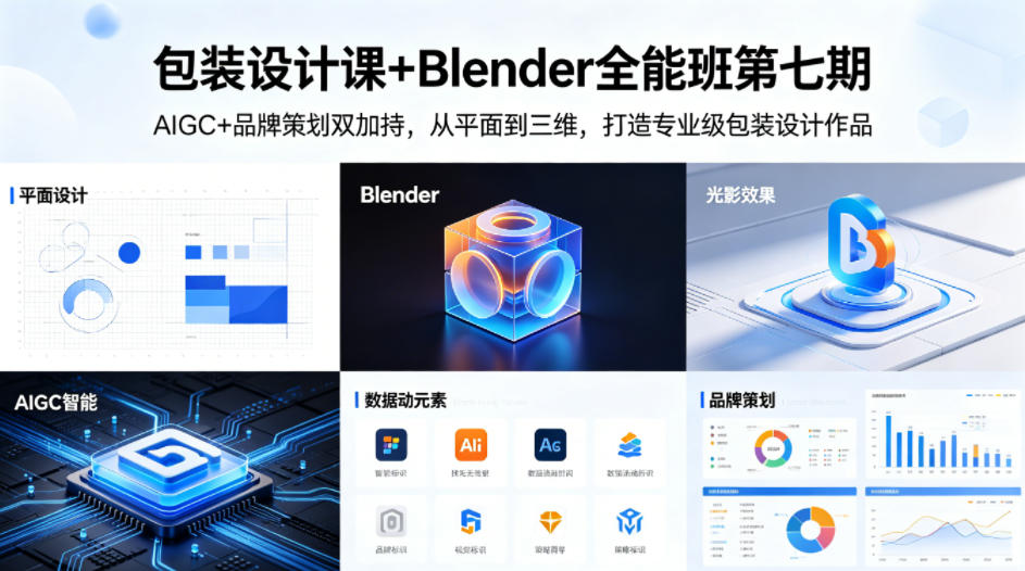 包装设计课+Blender全能班第七期，AIGC+品牌策划双加持，从平面到三维，打造专业级包装设计作品-泱泱学习社