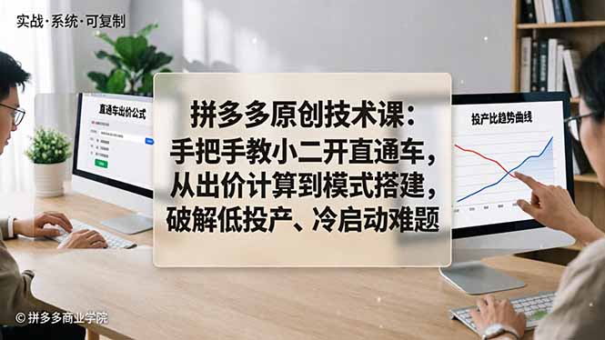 拼多多原创技术课：手把手教小二开直通车，从出价计算到模式搭建，破解低投产、冷启动难题-泱泱学习社