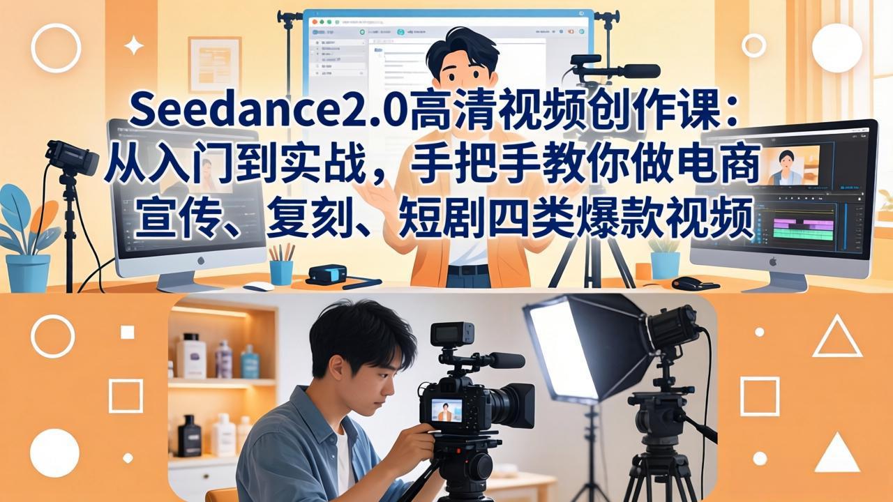 Seedance2.0高清视频创作课：从入门到实战，手把手教你做电商、宣传、复刻、短剧四类爆款视频-泱泱学习社