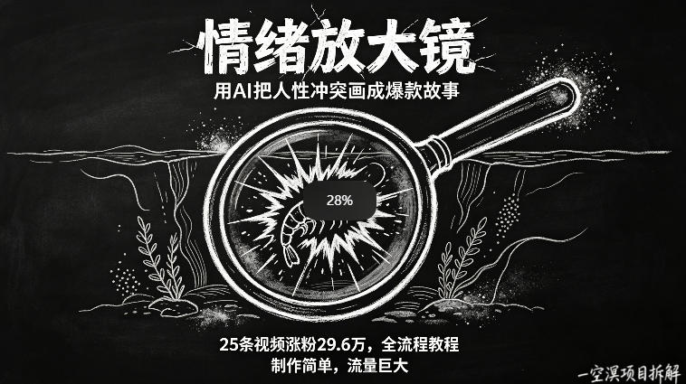AI制作“情绪放大镜“视频，25条视频涨粉29.6W粉，流量巨大，制作简单，全流程教程-泱泱学习社