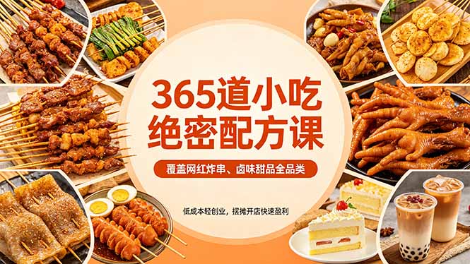 365道小吃绝密配方课：覆盖网红炸串、卤味甜品全品类，低成本轻创业，摆摊开店快速盈利-泱泱学习社