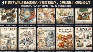 抖音17W粉丝博主亲授AI作图实战教学,0基础轻松学,可入创作者伙伴计划,接单收徒双增收-泱泱学习社