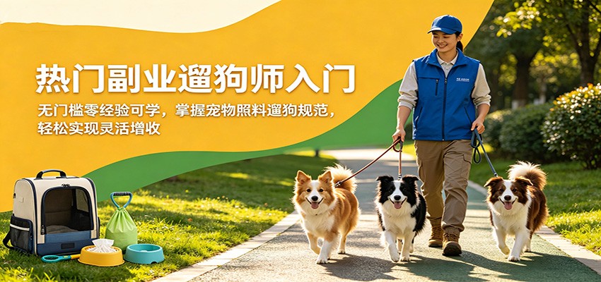 热门副业遛狗师入门，无门槛零经验可学，掌握宠物照料遛狗规范，轻松实现灵活增收-泱泱学习社
