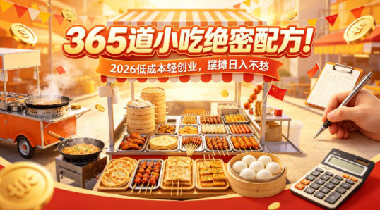 365道小吃绝密配方！2026低成本轻创业，摆摊日入不愁-泱泱学习社