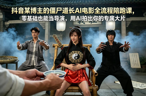 抖音某博主的僵尸道长AI电影全流程陪跑课，零基础也能当导演，用AI拍出你的专属大片-泱泱学习社
