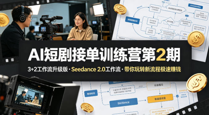 AI短剧接单训练营第2期,3+2工作流升级版,Seedance 2.0工作流,带你玩转新流程极速賺钱-泱泱学习社