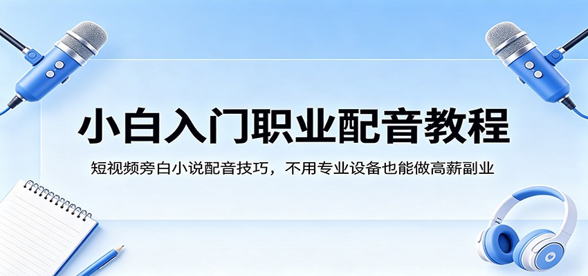 小白入门职业配音教程，短视频旁白小说配音技巧，不用专业设备也能做高薪副业-泱泱学习社