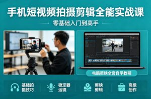 手机短视频拍摄剪辑全能实战课：零基础入门到高手，稳定器运镜+电脑剪映全套自学教程-泱泱学习社