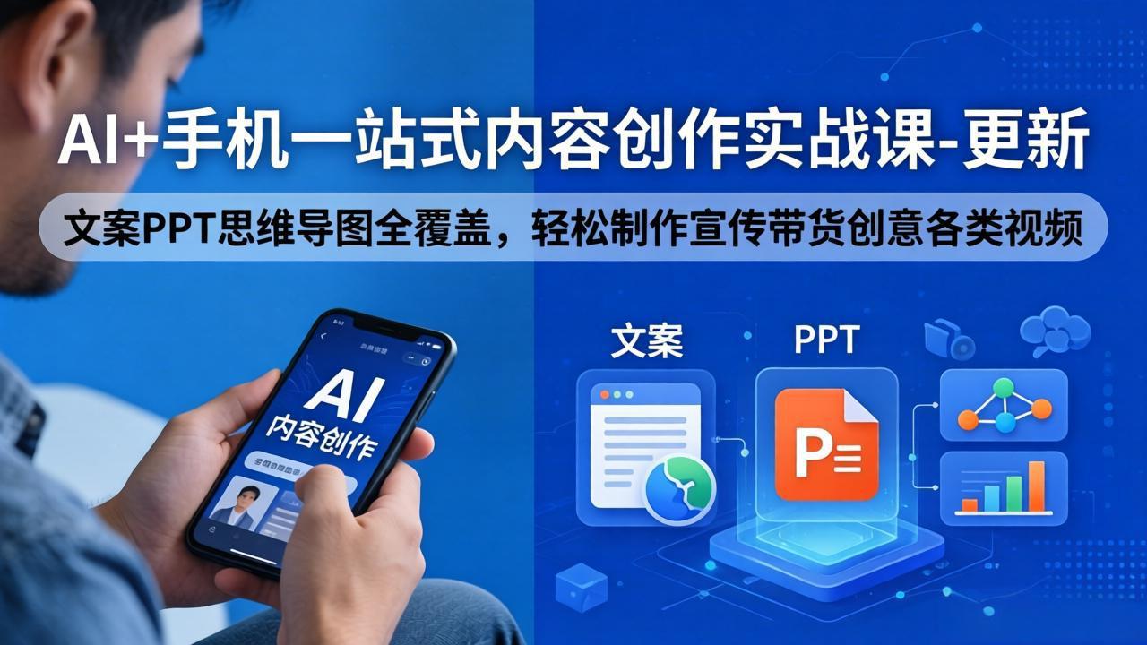 AI+手机一站式内容创作实战课-更新，文案PPT思维导图全覆盖，轻松制作宣传带货创意各类视频-泱泱学习社