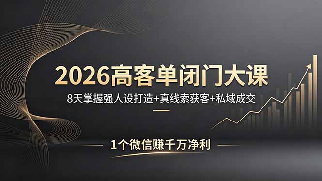 2026高客单闭门大课，8 天掌握强人设打造 + 真线索获客 + 私域成交，1 个微信赚千万净利-泱泱学习社
