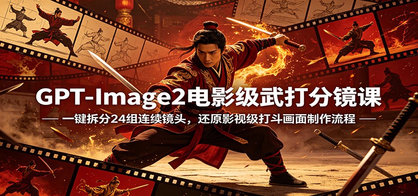 GPT-Image2电影级武打分镜课：一键拆分24组连续镜头，还原影视级打斗画面制作流程-泱泱学习社