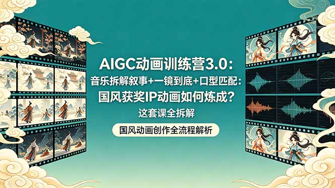 AIGC动画训练营3.0：音乐拆解叙事+一镜到底+口型匹配：国风获奖IP动画如何炼成？这套课全拆解-泱泱学习社