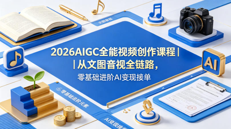 2026AIGC全能视频创作课程｜从文图音视全链路，零基础进阶AI变现接单-泱泱学习社