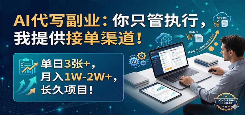 AI代写副业：你只管执行，我提供接单渠道！单日3张+，月入1W-2W+，长久项目-泱泱学习社