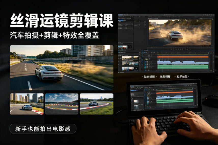 大叔丝滑运镜剪辑课，汽车拍摄+剪辑+特效全覆盖，新手也能拍出电影感-泱泱学习社