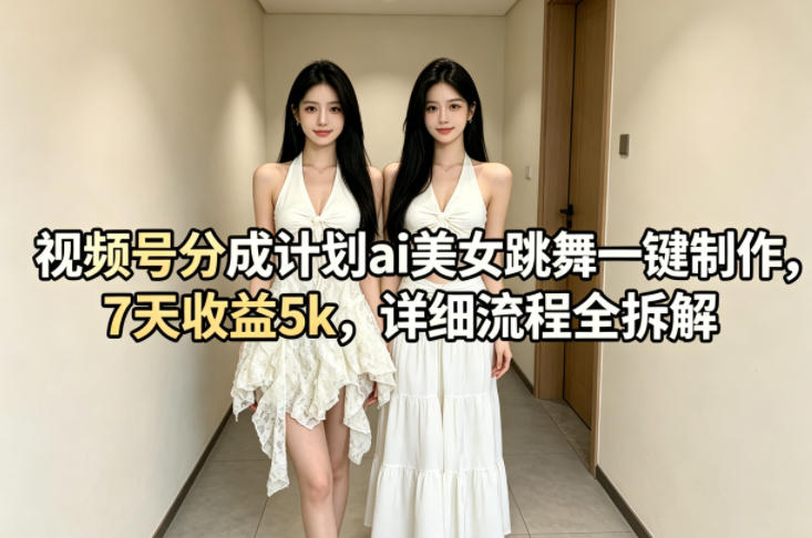 视频号分成计划ai美女跳舞一键制作，7天收益5k，详细流程全拆解-泱泱学习社