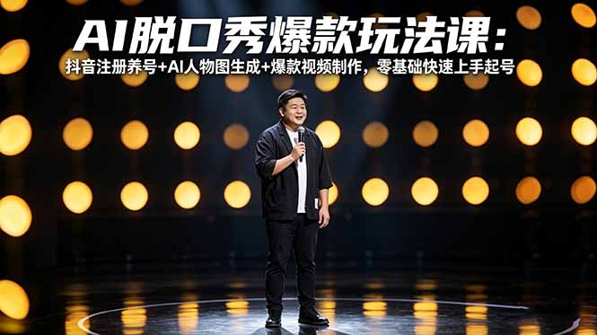 AI脱口秀爆款玩法课：抖音注册养号+AI人物图生成+爆款视频制作，零基础快速上手起号-泱泱学习社