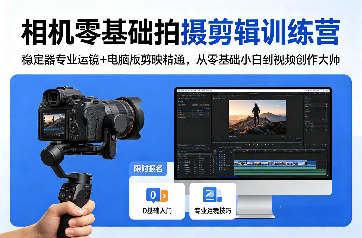 相机零基础拍摄剪辑训练营：稳定器专业运镜+电脑版剪映精通，从零基础小白到视频创作大师-泱泱学习社