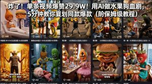 炸了！单条视频爆赞29.9W！用AI做水果狗血剧，5分钟教你复刻同款爆款(附保姆级教程)-泱泱学习社