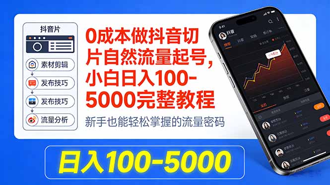 0成本做抖音切片自然流量起号,小白日入100-5000完整教程-泱泱学习社
