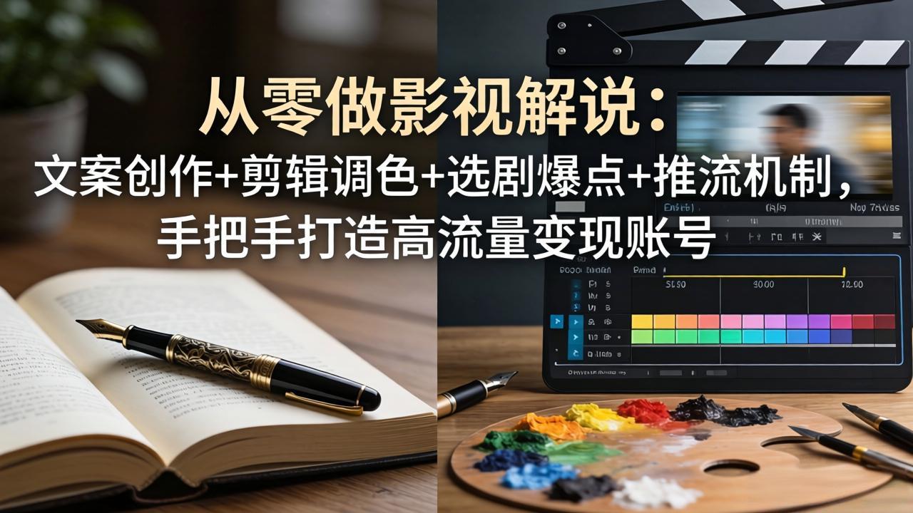 从零做影视解说：文案创作+剪辑调色+选剧爆点+推流机制，手把手打造高流量变现账号-泱泱学习社