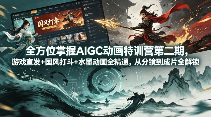 全方位掌握AIGC动画特训营第二期，游戏宣发+国风打斗+水墨动画全精通，从分镜到成片全解锁-泱泱学习社