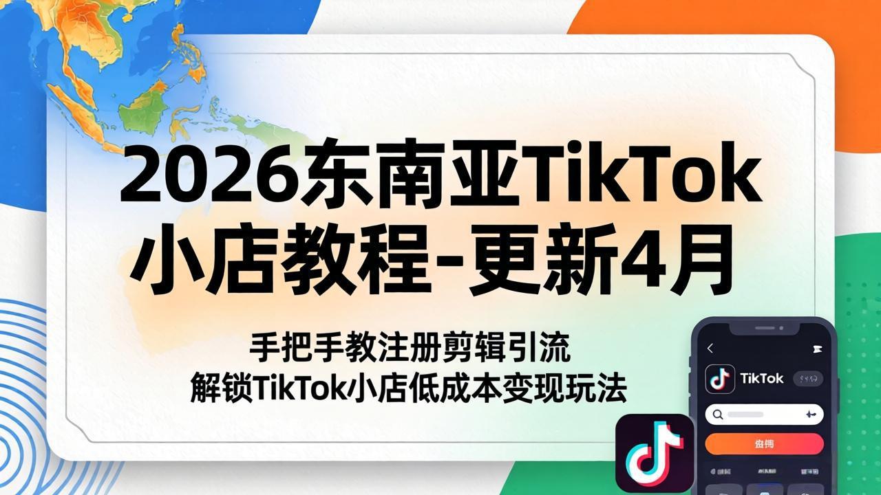 2026东南亚TikTok小店教程-更新4月，手把手教注册剪辑引流，解锁TikTok小店低成本变现玩法-泱泱学习社