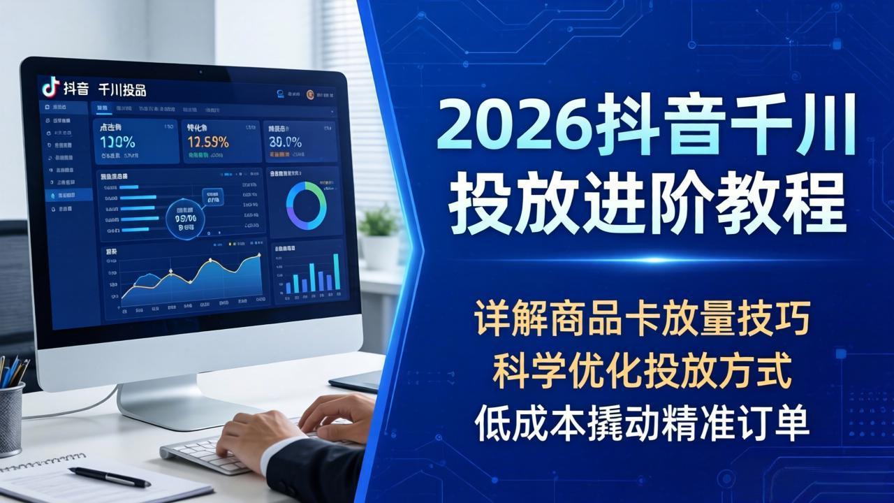2026抖音千川投放进阶教程，详解商品卡放量技巧，科学优化投放方式，低成本撬动精准订单-泱泱学习社