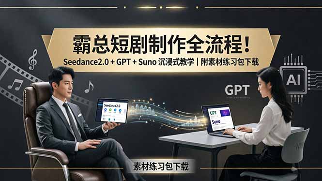 霸总短剧制作全流程！Seedance2.0 + GPT + Suno 沉浸式教学｜附素材练习包下载-泱泱学习社