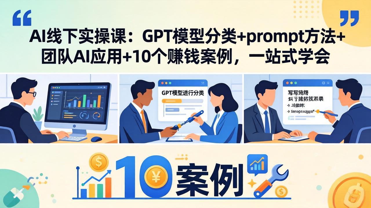 AI线下实操课：GPT模型分类+prompt方法+团队AI应用+10个赚钱案例，一站式学会-泱泱学习社